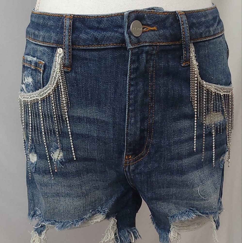 HIGH RISE RHINESTONE SHORTS Risen - Picture 7 of 9